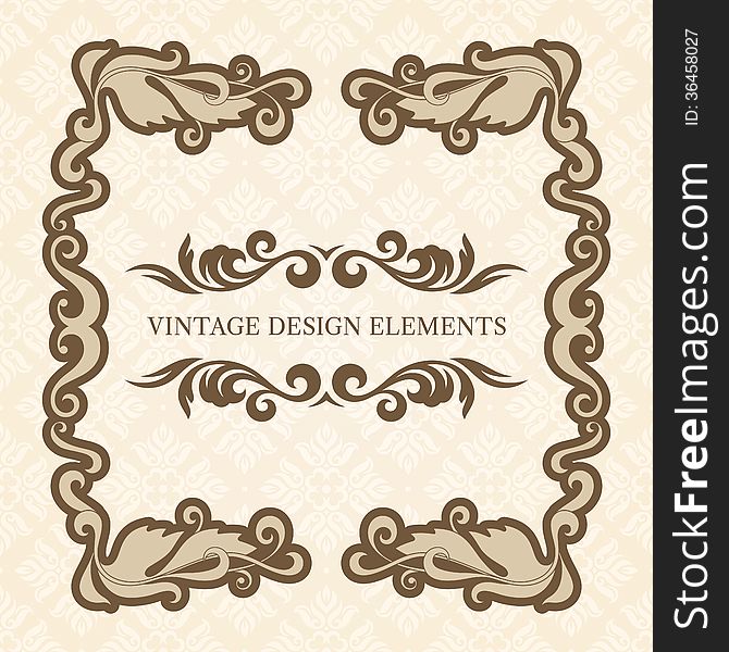 Calligraphic design elements and page decoration, set of ornate patterns in retro style, invitation template. Calligraphic design elements and page decoration, set of ornate patterns in retro style, invitation template