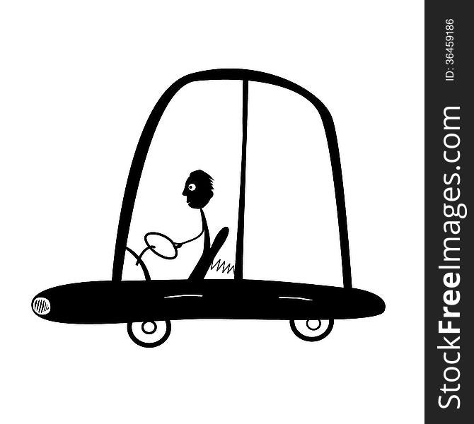 Vector Man Driving Car Illustration, Silhouette