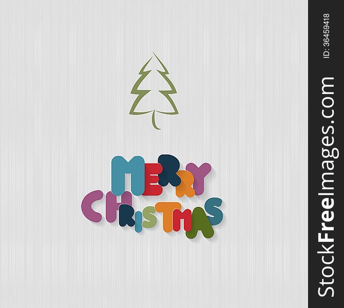 Vector Textile Background with Tree and Paper Merry Christmas Title