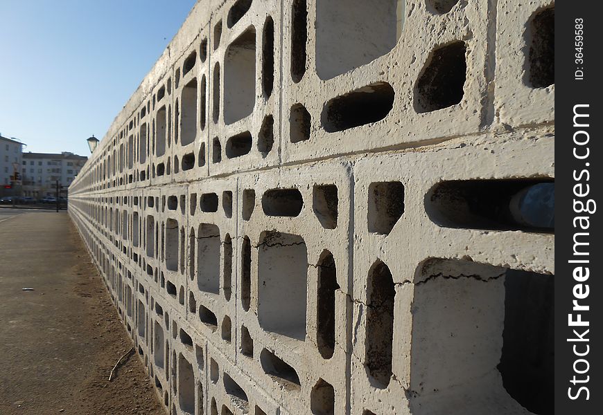 Fence of decorative concrete blocks. Fence of decorative concrete blocks