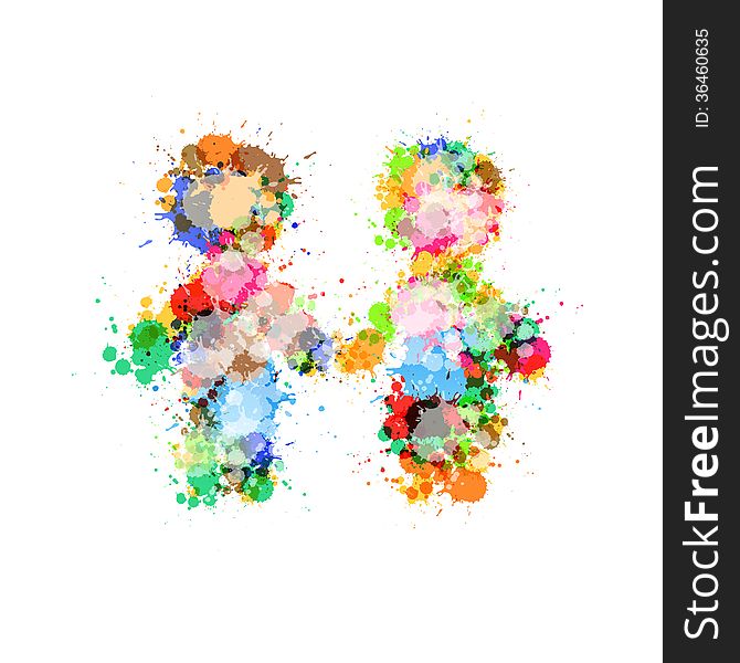Abstract Two People Holding Hands Made From Colorful Splashes, Blots, Stains
