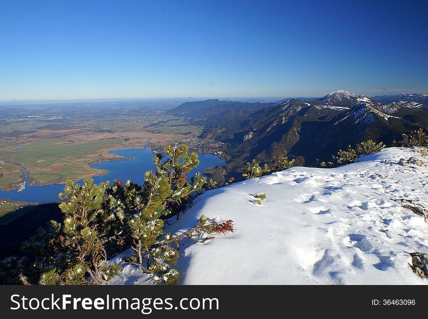 Lake Kochel, Bavaria, as seen from Mount Herzogstand in the Bavarian Alps.