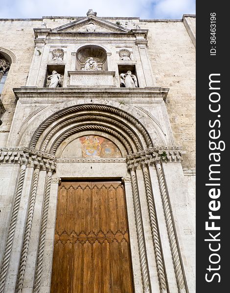 The monumental entrance of Julius II in the church of San Francesco. Medieval town of Ascoli Piceno, Marche Region, Italy. The monumental entrance of Julius II in the church of San Francesco. Medieval town of Ascoli Piceno, Marche Region, Italy.