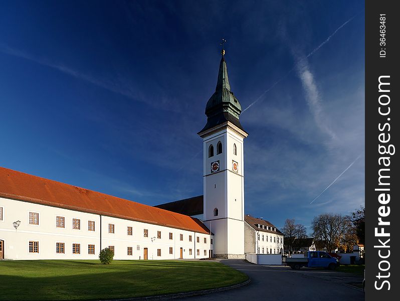 Rottenbuch Abbey (Kloster Rottenbuch), founded as an Augustinian monastery in 1073, was constructed between 1085 and 1125 in the Romanesque style. The design of a crossing transept and free-standing tower is unusual for a Bavarian church. Rottenbuch was a center of papal loyalty during the Investiture Controversy. In the 18th century the medieval interior of the church was redecorated in the ornate High Baroque style. Rottenbuch Abbey (Kloster Rottenbuch), founded as an Augustinian monastery in 1073, was constructed between 1085 and 1125 in the Romanesque style. The design of a crossing transept and free-standing tower is unusual for a Bavarian church. Rottenbuch was a center of papal loyalty during the Investiture Controversy. In the 18th century the medieval interior of the church was redecorated in the ornate High Baroque style.