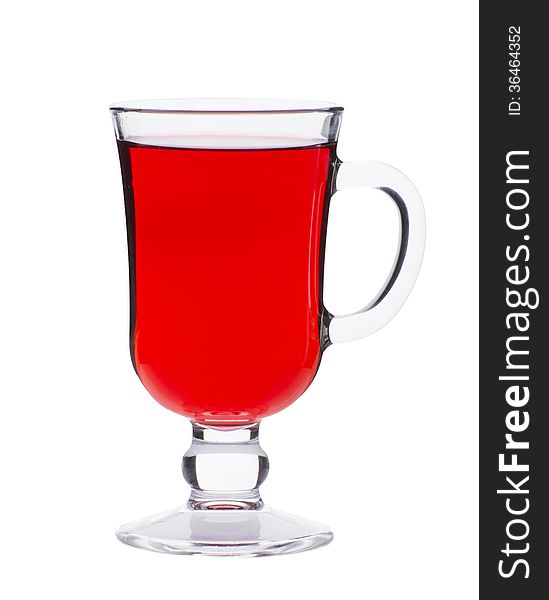 Cup of strawberry tea on a white background