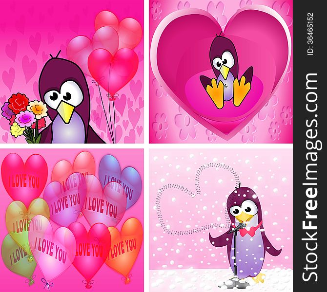 Love themed penguin illustration set. Love themed penguin illustration set