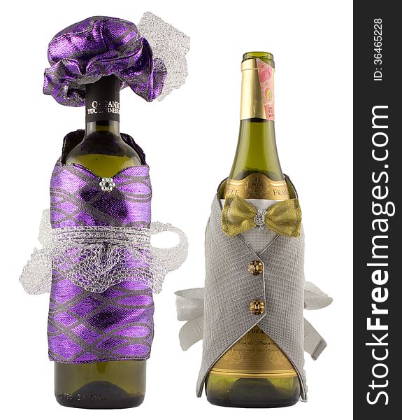 Dressed up wine bottles couple. Dressed up wine bottles couple