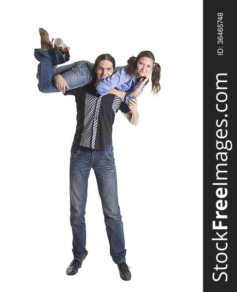 Dancing couple isolated over white background