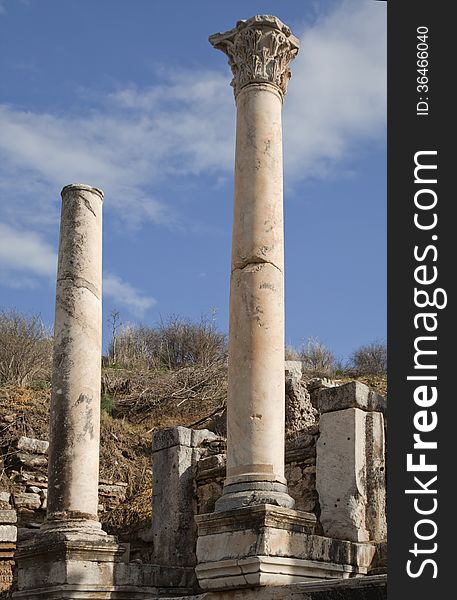 Columns of ancient greek town of Ephesus in Turkey