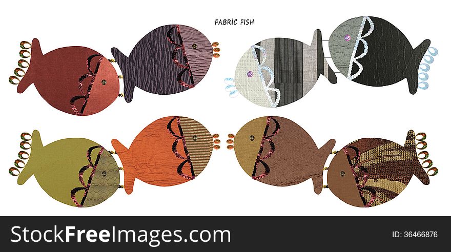 Fabric textured fish illustration set. Fabric textured fish illustration set