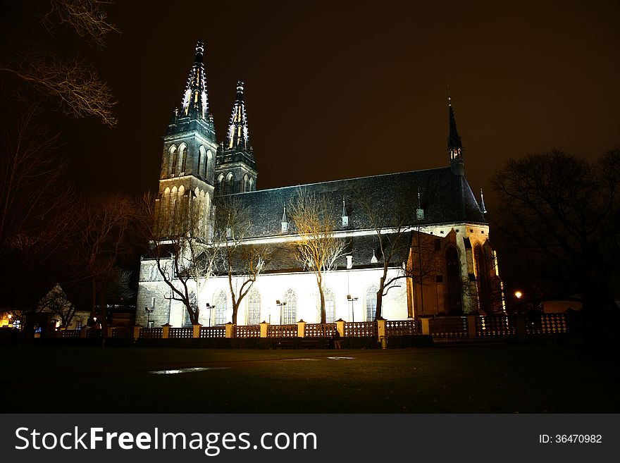 Evening picture of basilica of st peter and st paul situated at vysehrad hill in prague, czech republic. Evening picture of basilica of st peter and st paul situated at vysehrad hill in prague, czech republic
