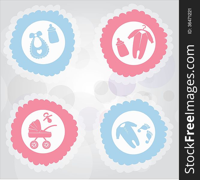 Birth Announcement icons for girl and boy. Birth Announcement icons for girl and boy