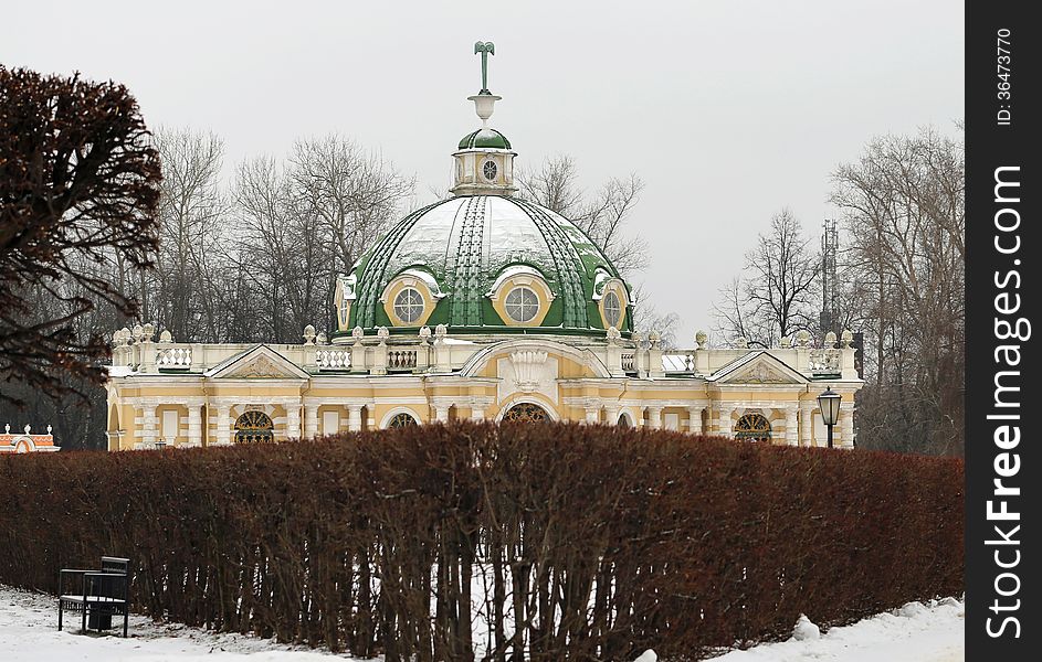 Magnificent ancient grotto building in Moscow park
