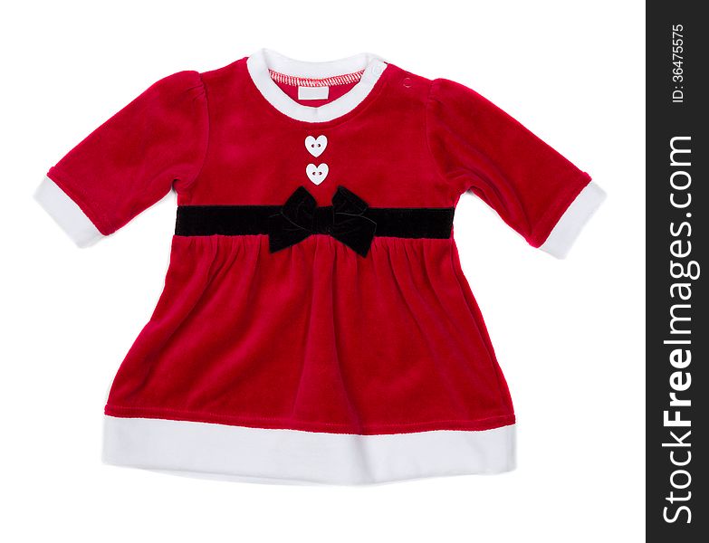Red santa baby dress. Isolate on white.
