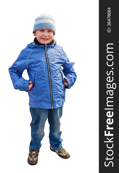 The photo of the boy in winter clothes. Photo to the utmost. Isolated.