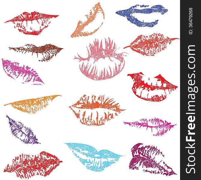 Lip print track set in tender kiss. Love valentines day vector illustration. Lip print track set in tender kiss. Love valentines day vector illustration.