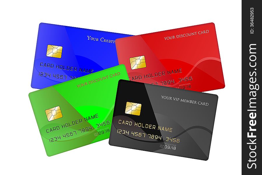 Set of Credit cards, without reflection, no shadow, landscape position