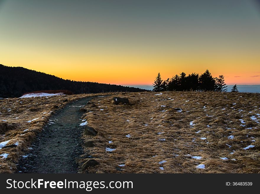 Hiking the Appalachian trail in the winter at Roan Mountain. Hiking the Appalachian trail in the winter at Roan Mountain