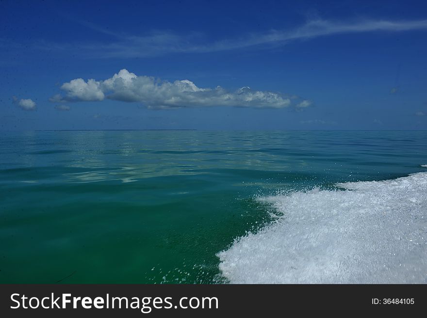 Wave from motor on tropical water. Wave from motor on tropical water