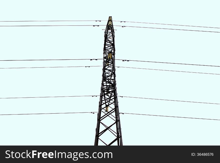 Power line tower on a blue background