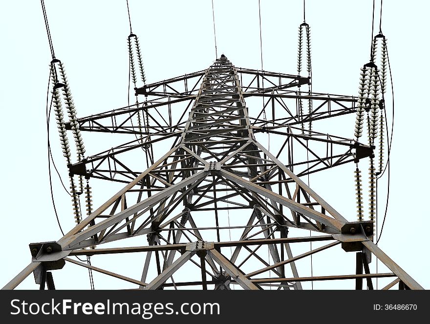 Power line tower on a blue background