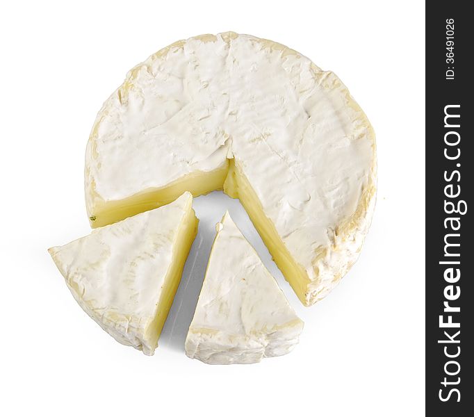 Camembert cheese on a white background