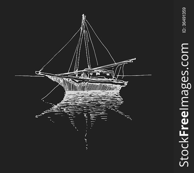 Hand Drawn Boat. Landscape. Vector Eps8