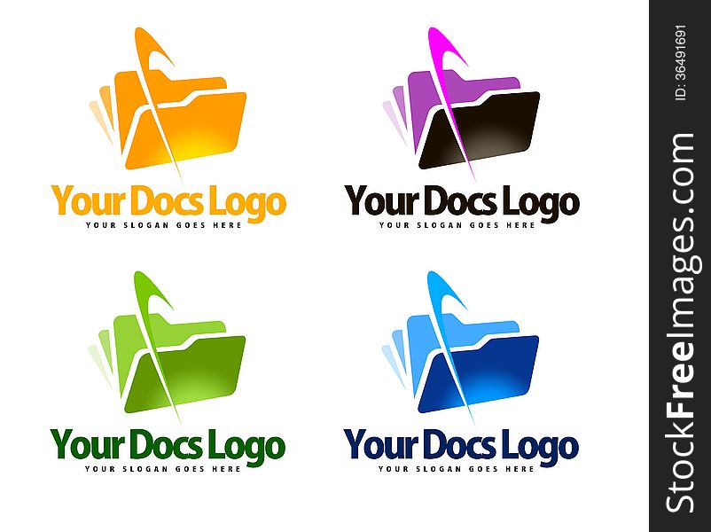An illustration logo representing an abstract business folders and swash. An illustration logo representing an abstract business folders and swash