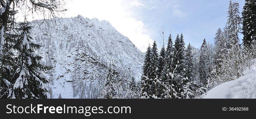 Valsesia Alps winter landscape, Mutta dOtro view. Valsesia Alps winter landscape, Mutta dOtro view