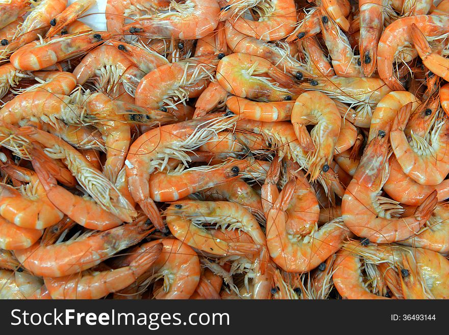 Shrimp on the counter in the store. Shrimp on the counter in the store