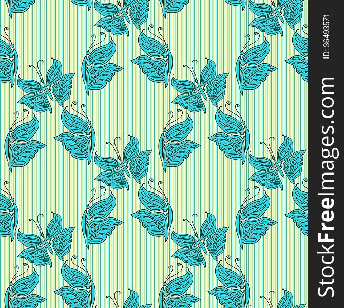 Seamless pattern with blue butterfly and line. Seamless pattern with blue butterfly and line