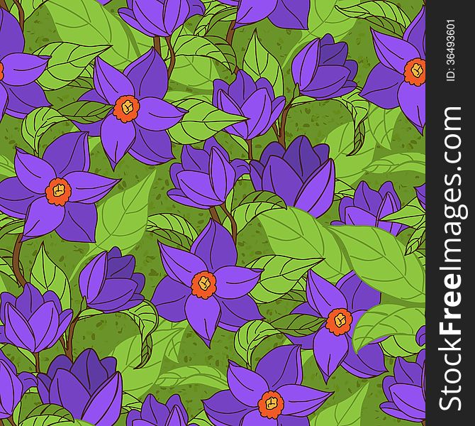 Seamless pattern with purple magnolia, eps10. Seamless pattern with purple magnolia, eps10