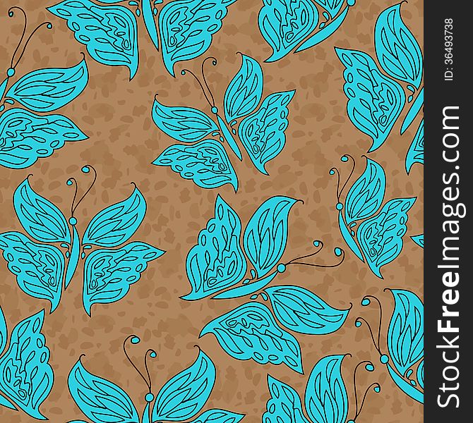 Vector Seamless Pattern With Blue Butterfly