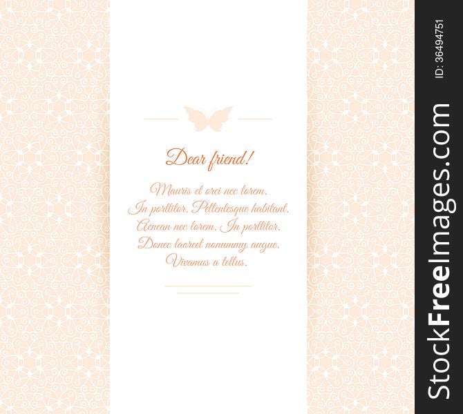 Invitation card on ornate background. Vector design. Invitation card on ornate background. Vector design