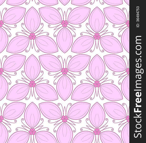 Floral seamless pattern with pink abstract leaves