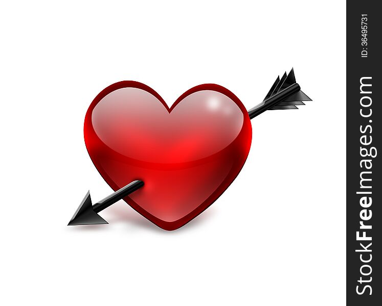 Heart pierced by arrow on a white background. Heart pierced by arrow on a white background