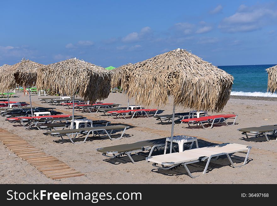 Thatched umbrellas on the beach