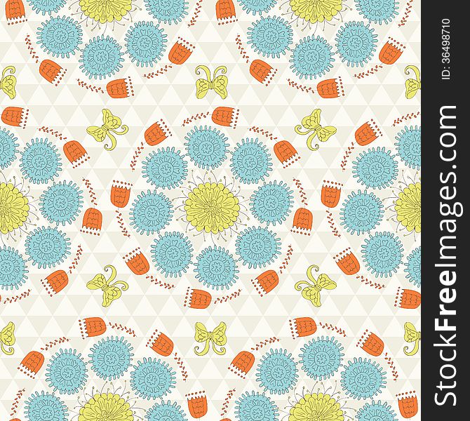 Seamless Sunshine Pattern With Flowers