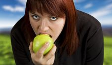 Girl Eating Delicious Green Apple Stock Photos Girl Eating Delicious Green Apple Stock Photos