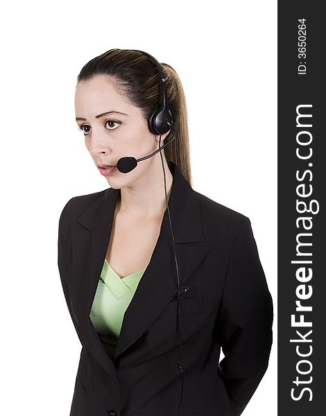Business woman with headset over white background. Business woman with headset over white background
