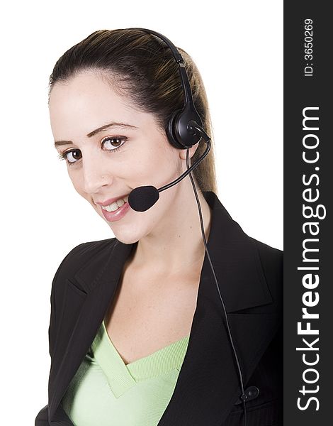 Business woman with headset over white background. Business woman with headset over white background