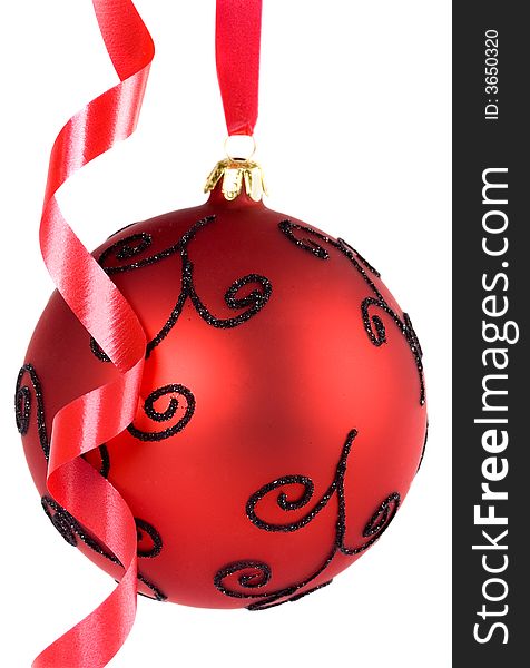 Decorative Christmas ball with red ribbon