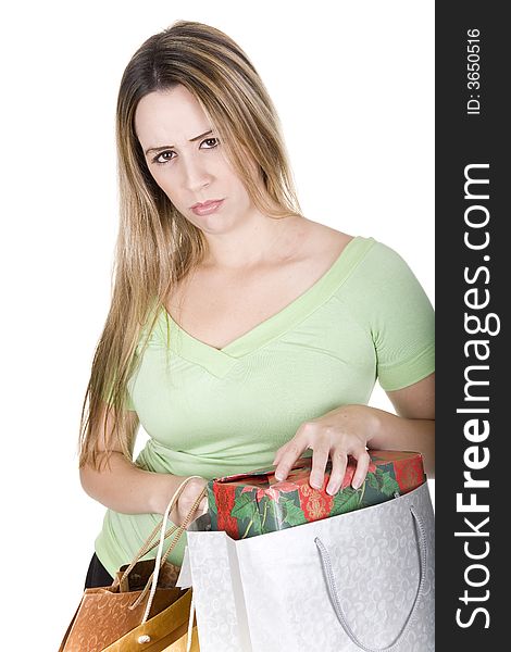 Woman with shopping bags over white background