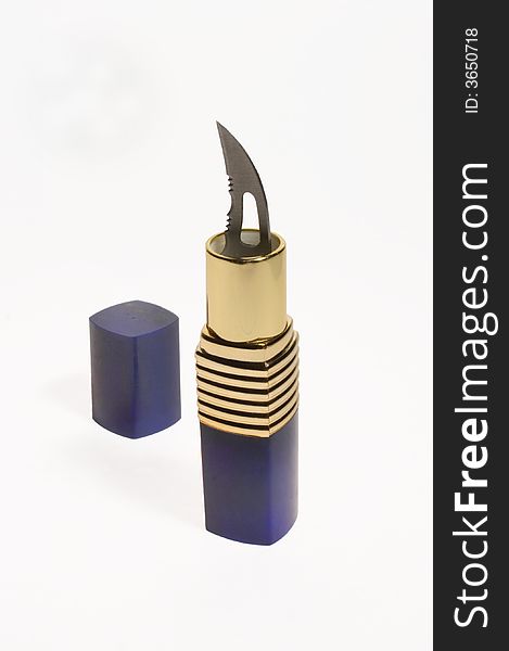 Tube of Lipstick with knife, white background