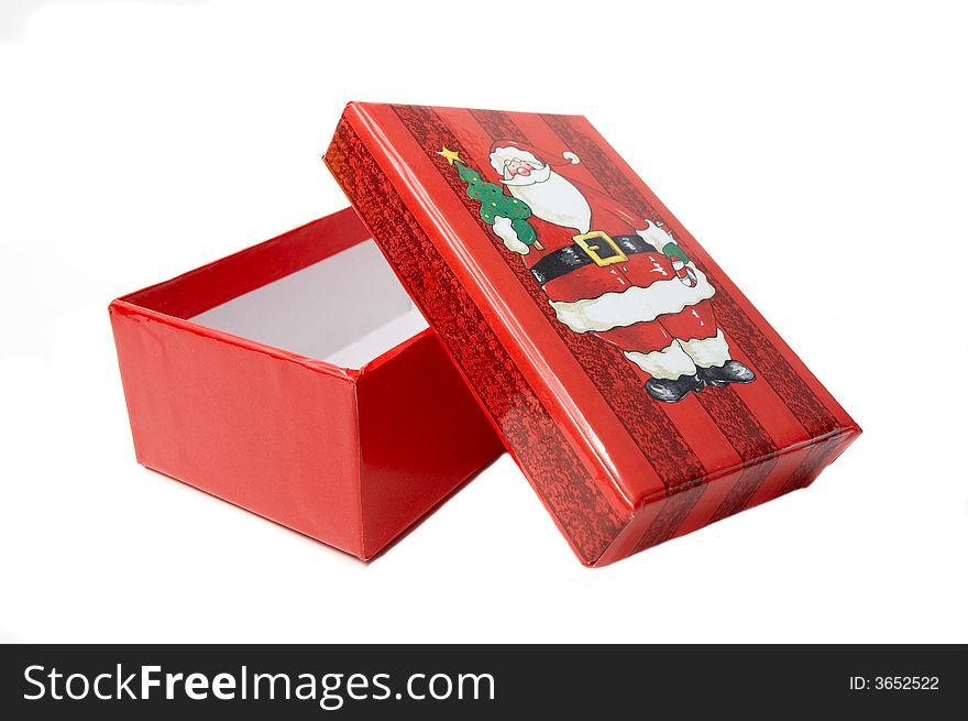 Red Christmas gift box with santa isolated on white