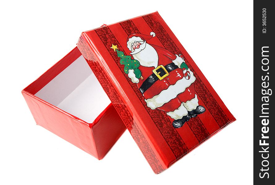 Red christmas santa gift box isolated on white. Red christmas santa gift box isolated on white