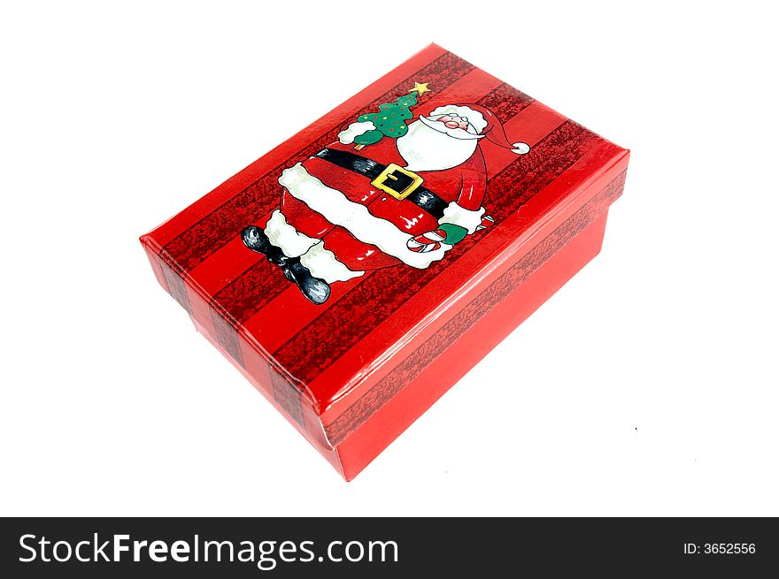 Red christmas gift box isolated on white