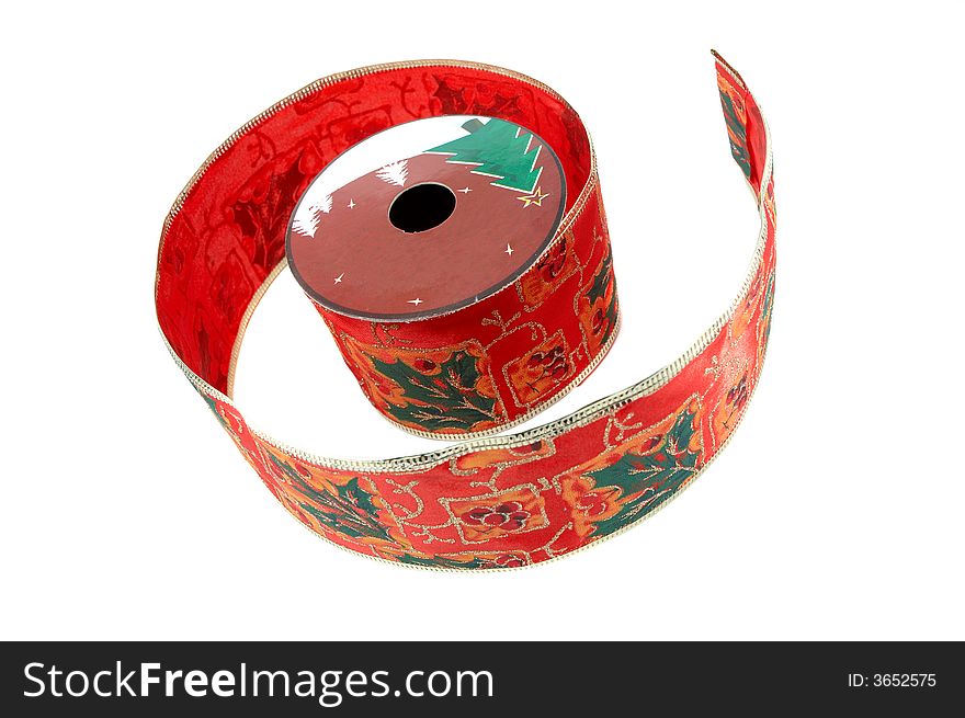 Red christmas ribbon roll isolated on white. Red christmas ribbon roll isolated on white