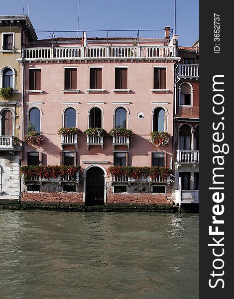 Venice, Italy - Typical Old Building Water Front Facade And Canal. Venice, Italy - Typical Old Building Water Front Facade And Canal