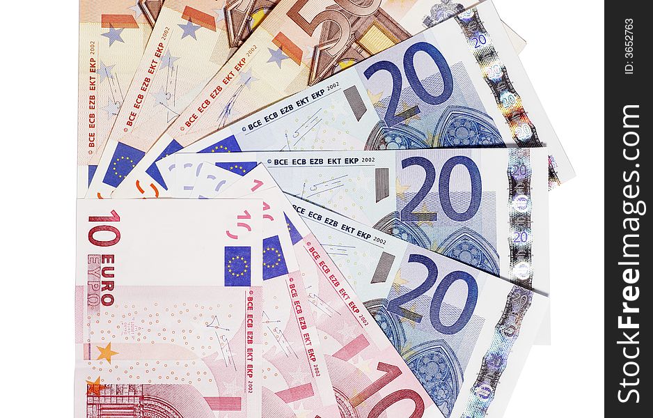 Bunch Of Euro Notes As Fan On A White Background